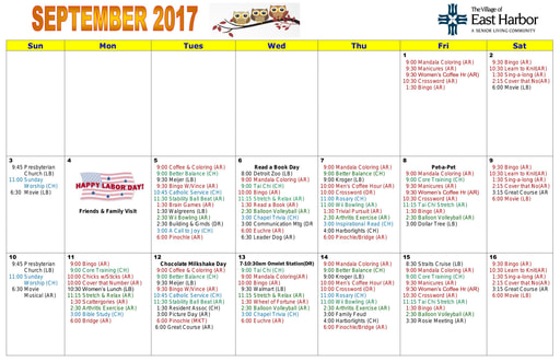 9/2017 East Harbor Calendar