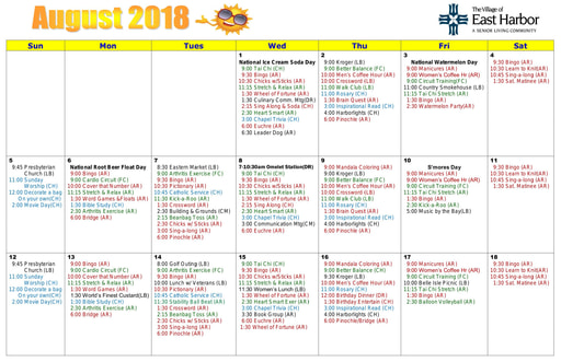 8/2018 East Harbor Calendar