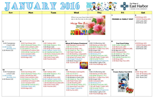 1/2016 East Harbor Calendar