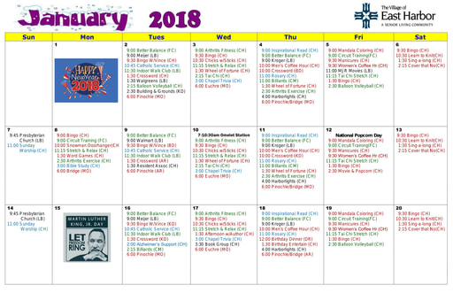 1/2018 East Harbor Calendar