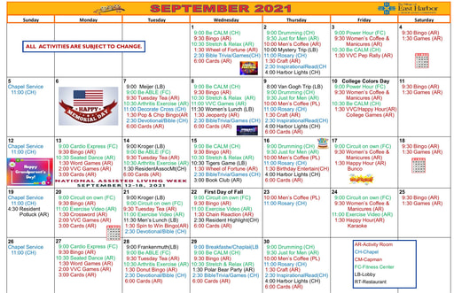 9/2021 East Harbor Calendar